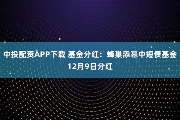 中投配资APP下载 基金分红：蜂巢添幂中短债基金12月9日分红
